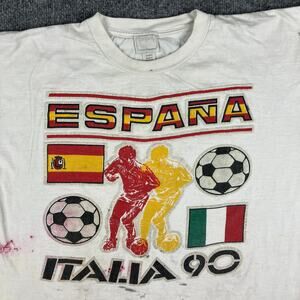 Elegant T-Shirt Mens L White España Italia 90 Soccer World Cup Vintage